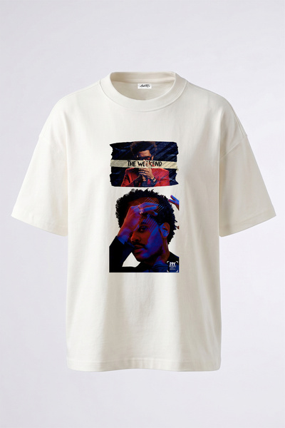 Anetos The Weeknd_8 Design Printed Oversize White T-Shirt