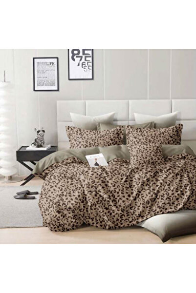 CumparaMisim Lenjerie pat dublu, bumbac satinat, 4 piese, Maro, animal print