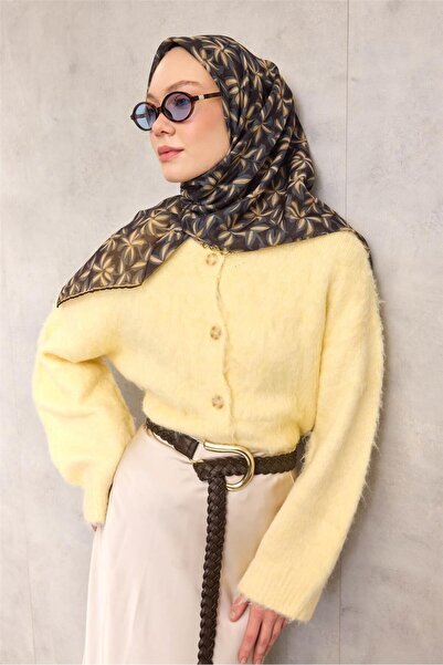 Silk Home Cotton Polyester Soft Scarf Black Flora Patterned Non-Slip Textured...