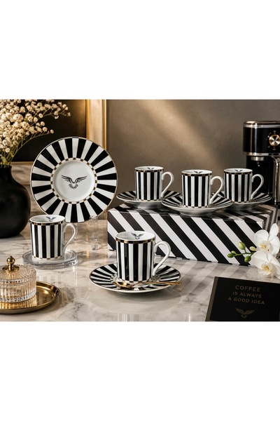 Genel Markalar ESTERHOMEDECOR 6 Kişilik porselen kahve fincan takımı gold det...