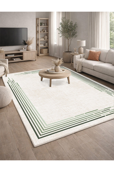 Lioara Home Modern Çerçeve Desen Dijital Baskı Halı | Yıkanabilir Kaymaz Taba...