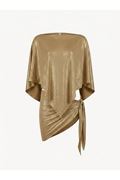 AQUELLA Glittery Khaki Poncho Pareo Set