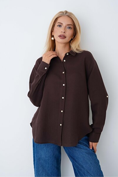 Corradeo Giyim Women's Cotton Fabric Epaulet Sleeve Detailed Oversize Muslin ...