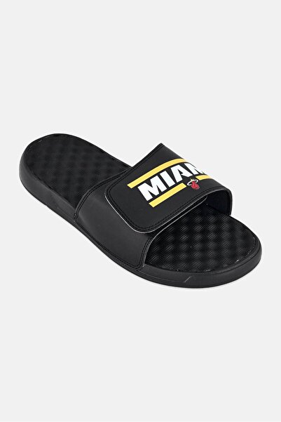 iSlide Men Miami Heat Bar Logo Slip On Slides, Black