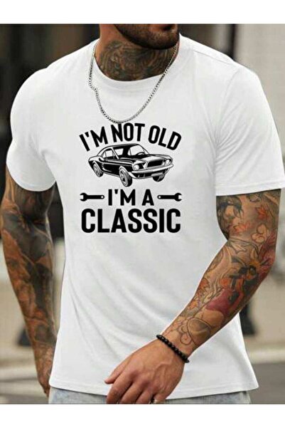 4Car تي شيرت رجالي كلاسيكي بطبعة "I'm Not Old, I'm Classic" بلون بيج، برقبة د...