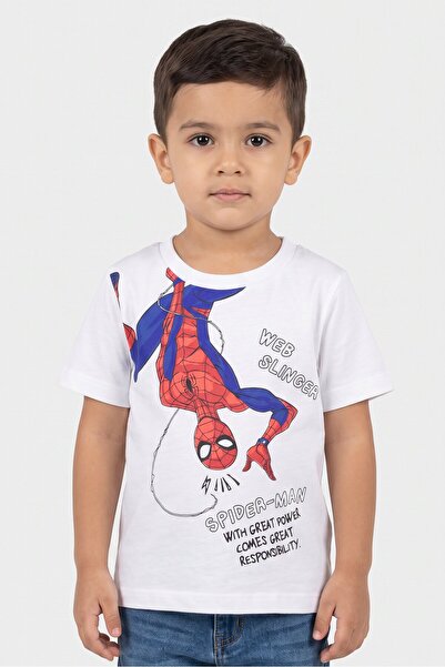 Marvel Toddlers Boy Spiderman Graphic Print Short Sleeve T-Shirt, White