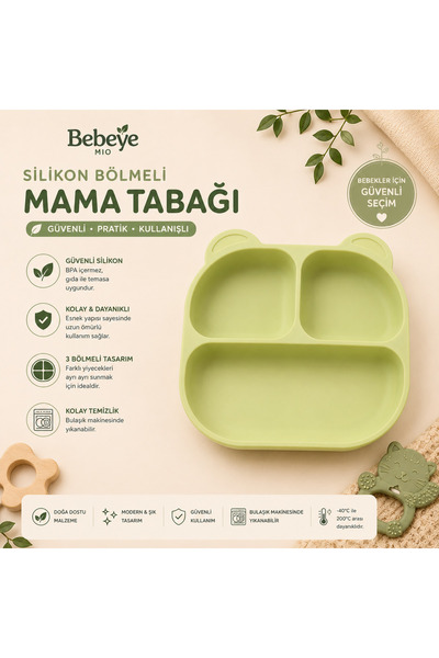 Bebeye طبق طعام من السيليكون بثلاثة أقسام من ميو مع شكل الباندا، خالٍ من مادة...