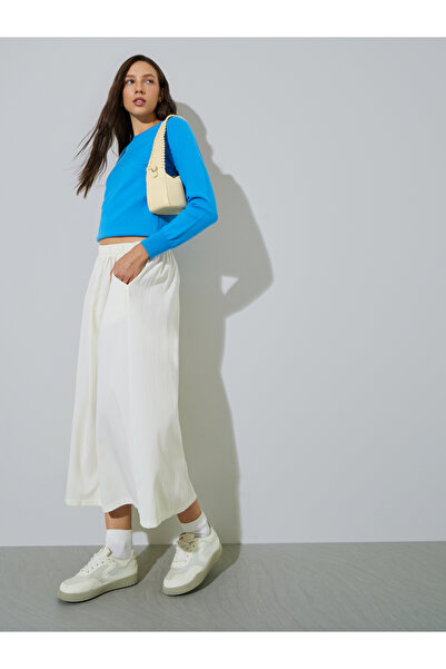Styli White Elastic Waist A-Line Midi Skirt