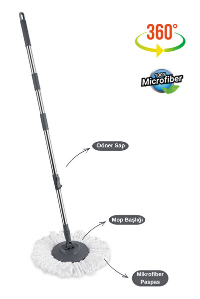 Flora Balerina Döner Başlıklı Mop Sap Seti F181, Saplı Başlıklı Mikrofiber Te...