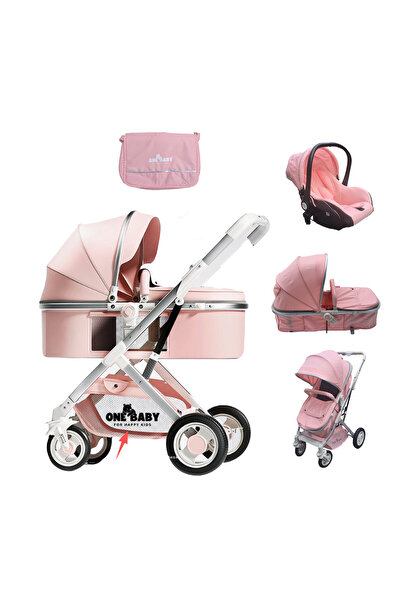 ONEBABY Carucior pentru copii 3 in 1 ONEBABY, Roz, Cu suspensii, Geanta bebe,...