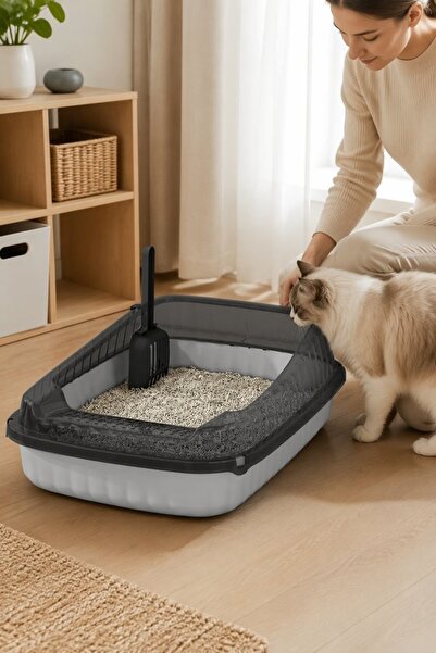 Generic 1 Plastic Semi Enclosed Splash Proof Cat Litter Box Large Capacity Th...