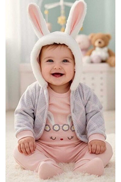 MİLAYS LİFE HOME COLLECTİON Baby Girl's Feathered Jacket with Ears, Rabbit Em...