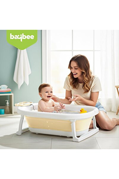BAYBEE Tubby Foldable Baby Bath Tub for 0-5 Years | Portable Infant Bathtub with Temp Meter - (BEIGE)