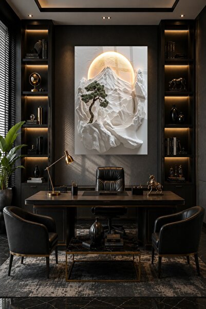 TAULART TABLIE DE STICLA INCASABILĂ 3D MONTANĂ ALBĂ ȘI ARBORE BONSAI DECOR DE...