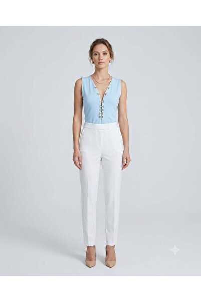 Bebeplus Women's V-Neck Gold Hook Detailed Sleeveless Blouse