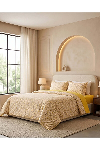 REDTAG Yellow Floral Comforter Set (4 Piece, King Size 220x240cm)