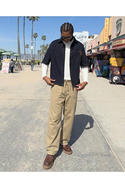 DAMGA JEANS بنطلون رجالي كتان بيج مرن بخصر عالٍ للاستخدام اليومي