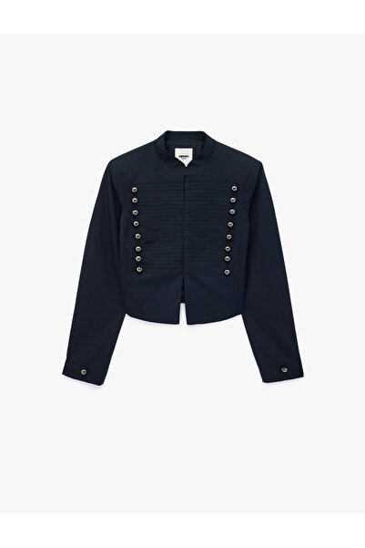 Koton Viscose Blended Long Sleeve Buttoned High Collar Military Jacket