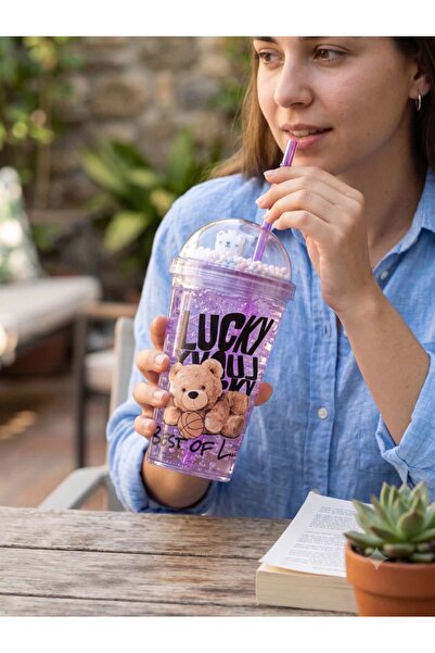 None Cool Teddy Series: Frosted Gel Flask with Movable Beads and Straws