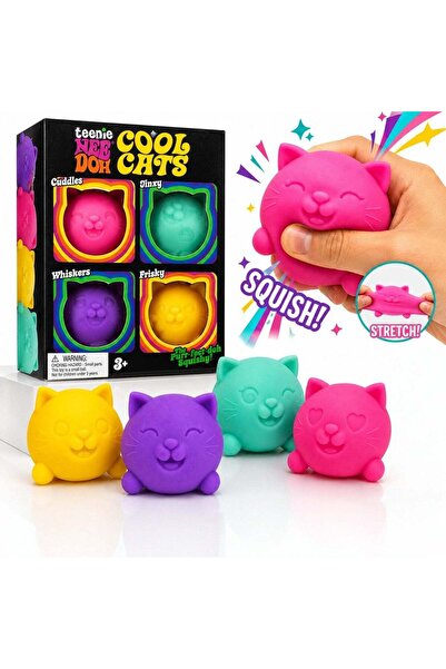 Needoh Jucărie pisică squishy, set de 4, model Pisici cool, 5 cm, cu revenire...