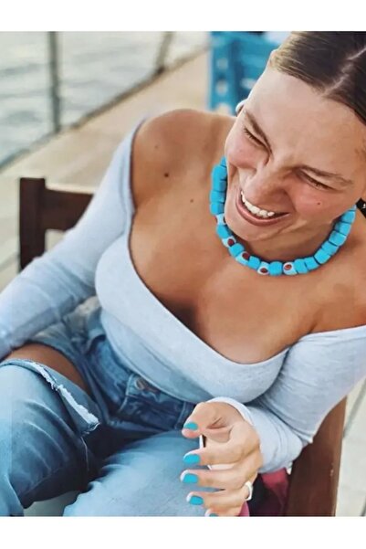 Finery by Nerrs Orjinal Bodrum boncuğu Mavi cam boncuklu kolye