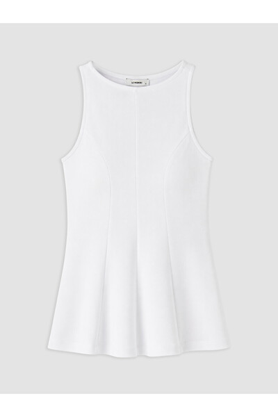 LC Waikiki White Crew Neck Peplum Blouse