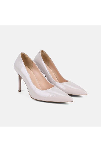 Desa Women's Beige Crocodile Printed Pointed Toe Classic Leather Stiletto