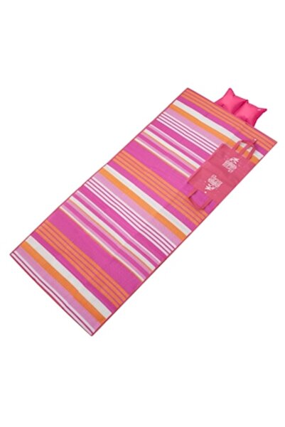 ivokid Saltea de plajă Triple Bag Fuchsia cu dungi de vară și pernă gonflabil...