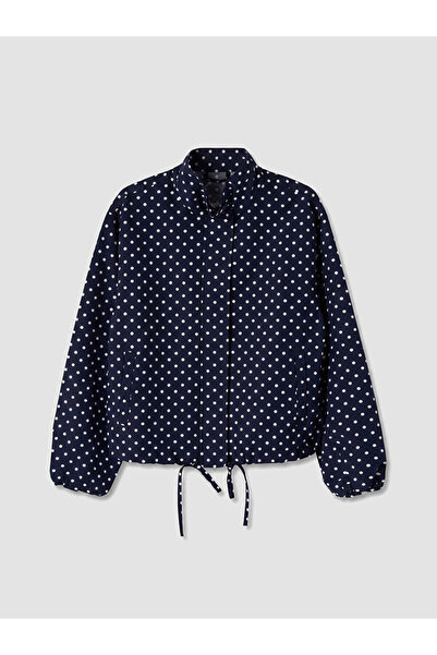 LC Waikiki Lacivert Dik Yaka Puantiyeli Oversize Kadın Mont