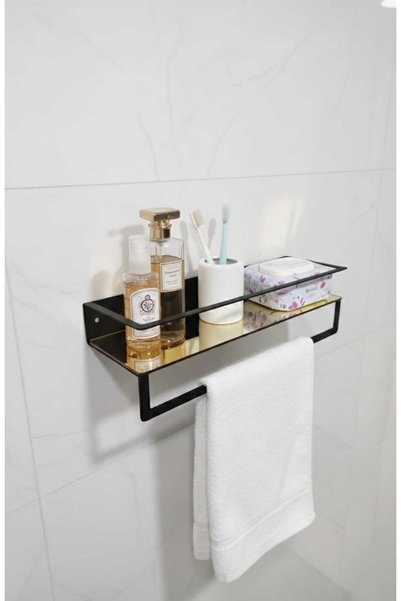 edil tasarim Bathroom Set with Shelf Black-Gold & Black-Burgundy |   Shelf Towel Rack & Toilet Paper Holder Set of 2