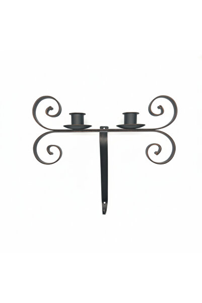 El Dövmesi Demir Duvar Şamdanı 39 cm Antika Eskitme 2 Light Medieval Şamdan