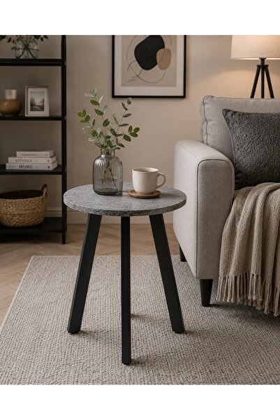 N.zone Modern Round Side Table with a Luxurious Marble Top and a Sturdy Metal...