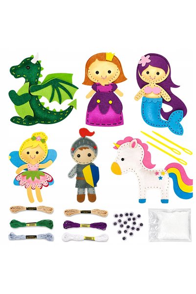 Allvo Set de cusut creativ, jucării de brodat din pâslă pentru copii, 6 figur...