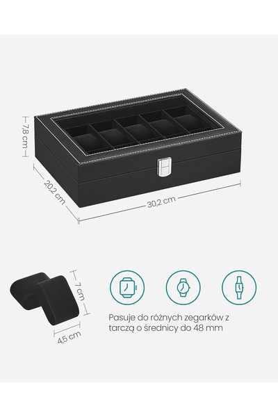 SONGMICS Organizator de ceasuri pentru bărbați, Cutie pentru ceasuri cu 12 co...