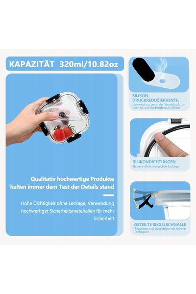 NO BRAND Recipiente de sticlă pentru depozitarea alimentelor 12 x 320 ml cu c...