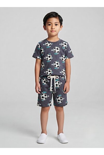 Babyqlo Boys Grey Football Print T-Shirt and Shorts Co-ord Set