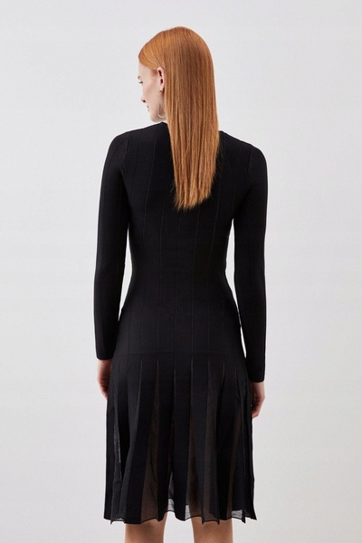 NO BRAND Rochie midi tricotată neagră, tip bandaj, din viscoză, netedă, Karen...
