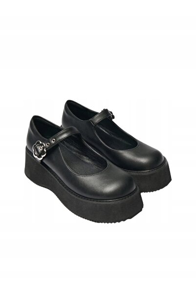 NO BRAND Botine negre cu platformă, din piele ecologică, cu curea, House 41