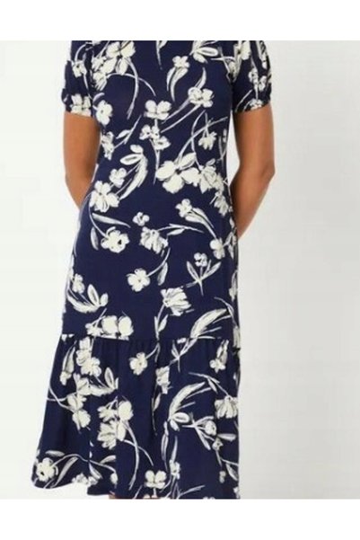 NO BRAND Rochie midi clasică bleumarin cu imprimeu floral cremos Wallis 44