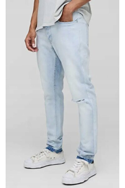 NO BRAND Blugi de bumbac albastru deschis cu rupturi Boohooman 30