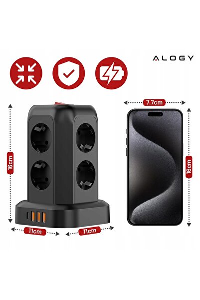 NO BRAND Prelungitor cu protecție la supratensiune Alogy 1,8 m 8 prize Negru