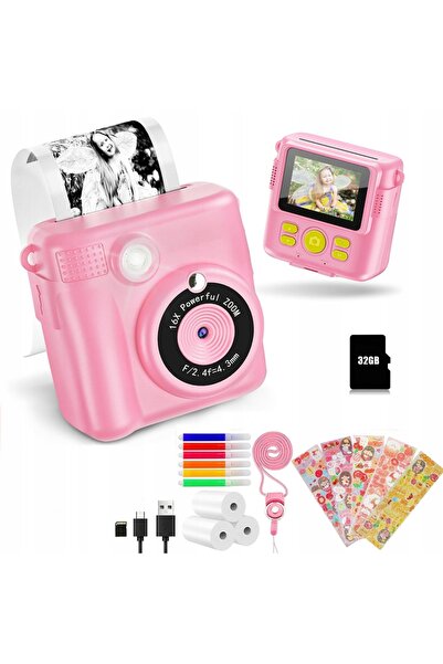 NO BRAND Imprimantă termică pentru copii, memorie de 32 GB + 6 pixuri roz