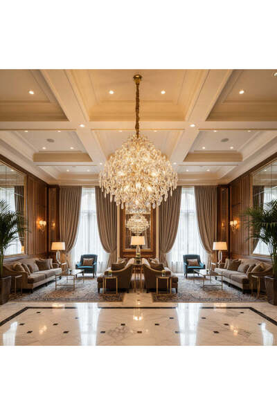 iTin KONIG Regalis Crystal Chandelier, 11x E14, D60 cm, Gold, Adjustable heig...