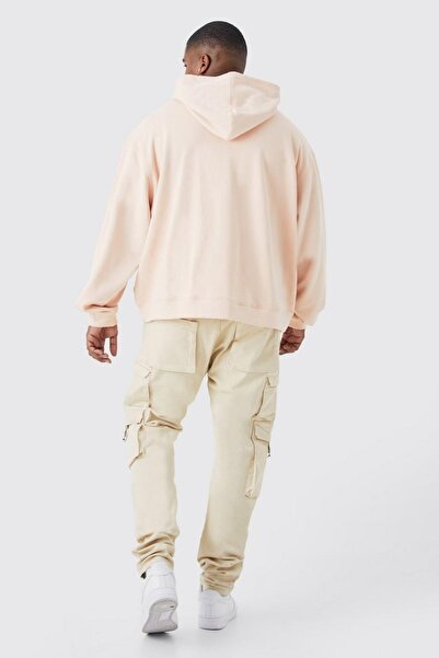 NO BRAND Hanorac oversize roz deschis din bumbac cu broderie text Boohooman XXL
