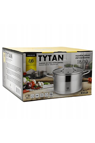 NO BRAND Oală pentru plită cu inducție, din inox 18/10, 6,1L, 24CM, cu capac....