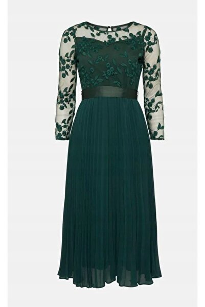 NO BRAND Rochie midi clasică plisată cu imperfecțiuni Butelkan Green Coast 38