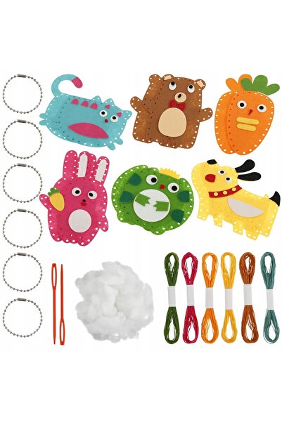 NO BRAND Set de cusut educativ pentru copii, 6 piese, animale creative din pâ...