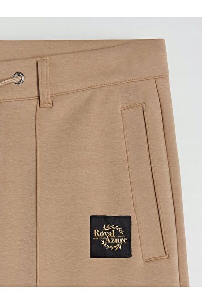 NO BRAND Pantaloni jogger lungi bej, cu buzunare la cusături și aplicații, XXL