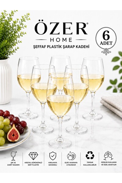 troykar ÖZER HOME 6'lı Şeffaf Plastik Şarap Kadehi 185 ml Kristal Görünümlü B...