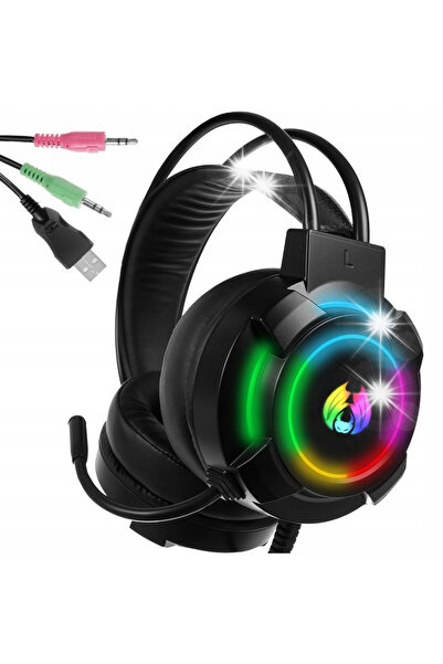 NO BRAND Căști de gaming cu fir, over-ear, pentru gameri, LED RGB, cu microfo...